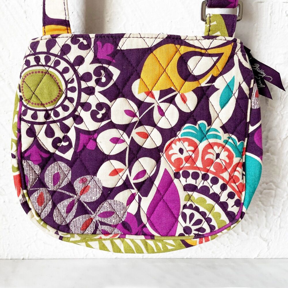 Vera Bradley Plum Crazy Quilted Crossbody Purse Wallet Purple Floral Adjustable